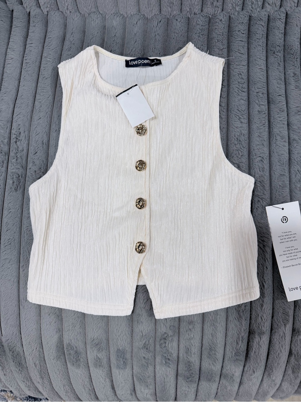 Love Poems Cream Sleeveless Button-Front Crop Top